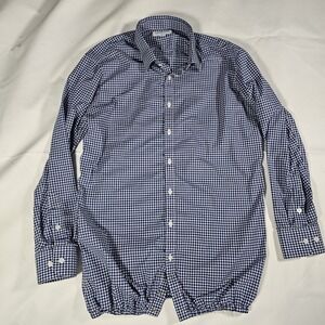 Tommy John Stay Tucked Dress Shirt 16.5 32/33 Slim Blue Check Button Down